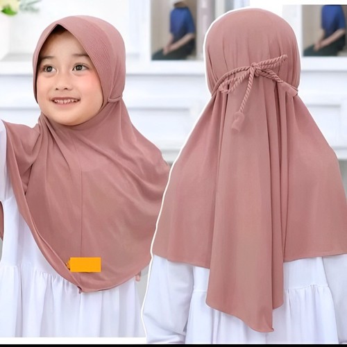 Jilbab tali ulir anak /hijab tali kepang KIDS /kerudung bergo ped ropel