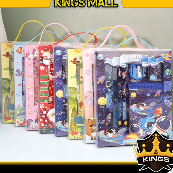 

Pasti Kekinian KINGS S5926 Stationery Set Alat Tulis Set 6 in 1 Hadiah Souvenir Paket Alat Tulis Dompet Anak Alat Tulis Set Karakter