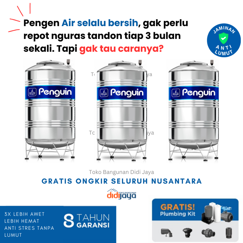 Tandon Air Stainless 500 Liter Penguin | Toren Air | Tangki Air Penguin TBSK 500