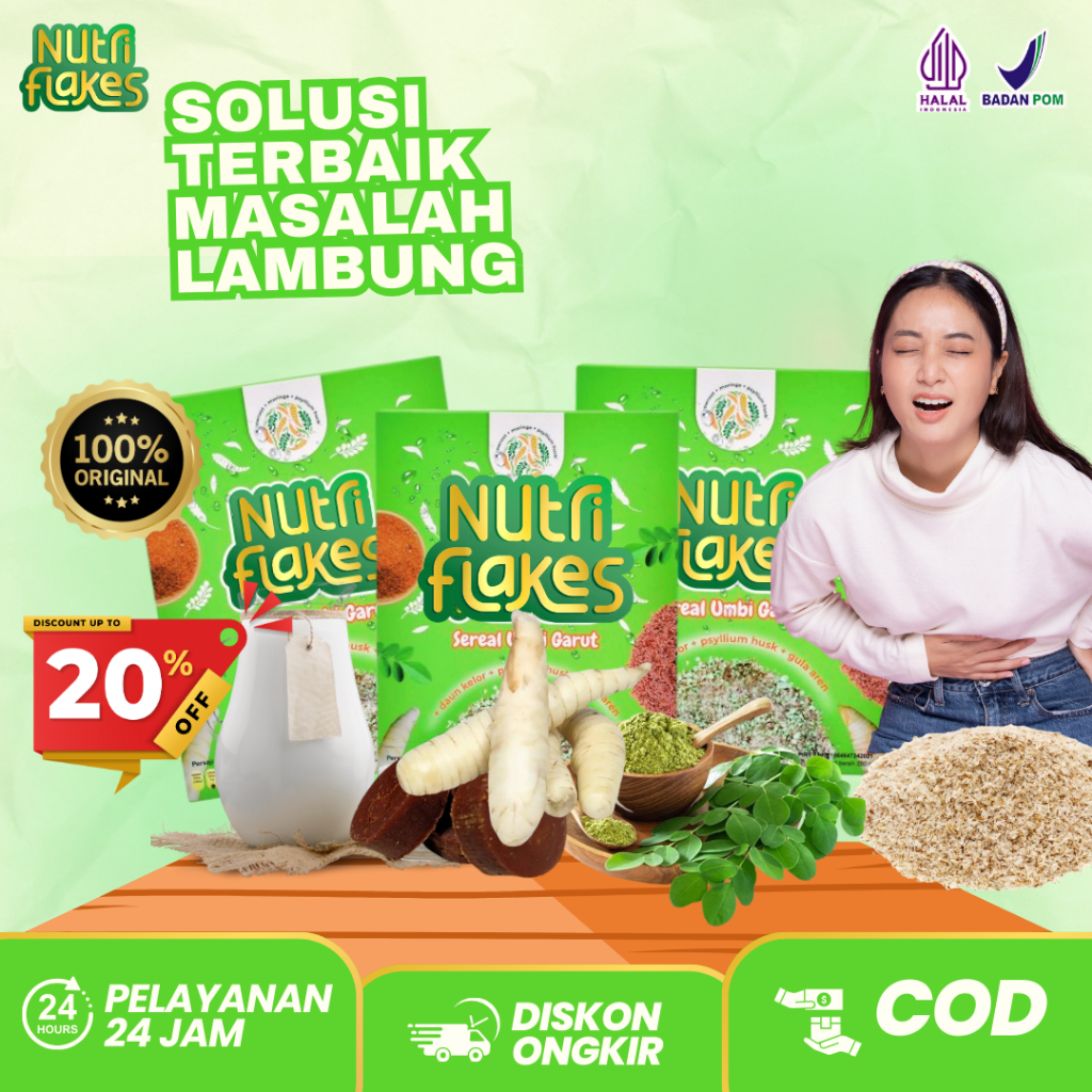 

(SPESIAL PROMO GAJIAN SALE) Paket 3 Box Nutriflakes - Sereal Sehat Umbi Garut Atasi Asam Lambung