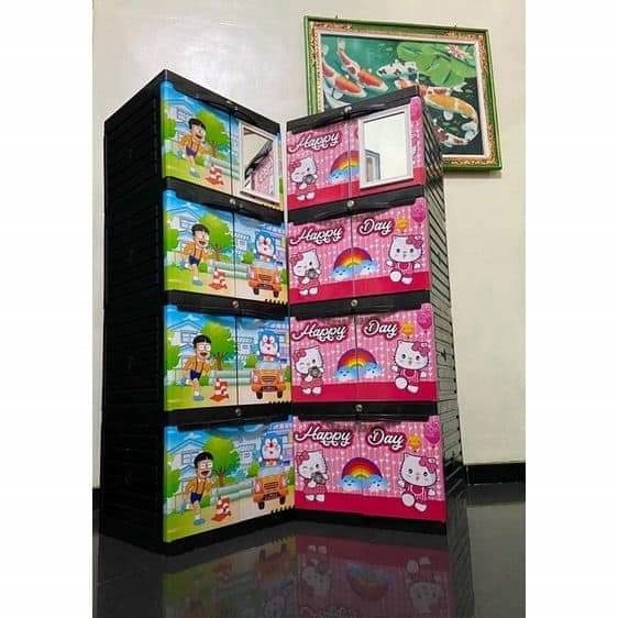 Lemari Diva 4 Susun Karakter Kaca 1 - Lemari Plastik Susun 4 Plus Kunci - Lemari Baju Pakaian - Lema