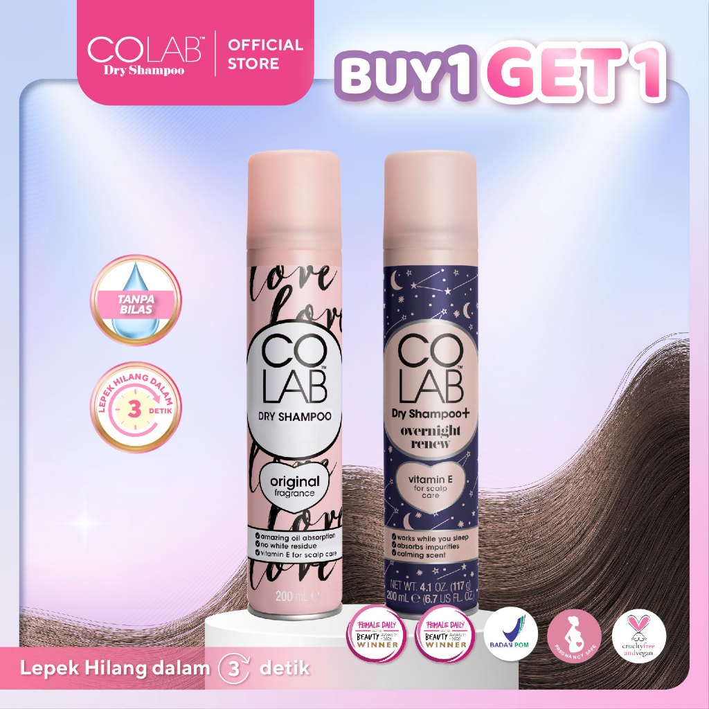 BUY 1 GET 1 COLAB Dry Shampoo Original FREE Overnight 200ml "Dry Shampoo Tanpa Residu Putih"