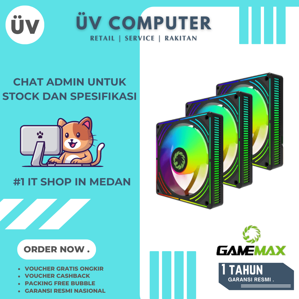 Fan Casing PC Komputer | Gamemax RA300 BK ARGB RGB | Fan 3in1 | 120mm 12cm | 4Pin 3Pin | Black Hitam
