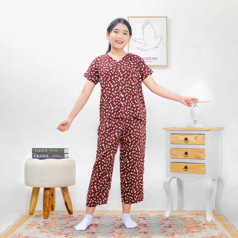 piyama rayon dewasa Remaja kutung anak tanggung celana panjang bahan lembut setelan harian one set