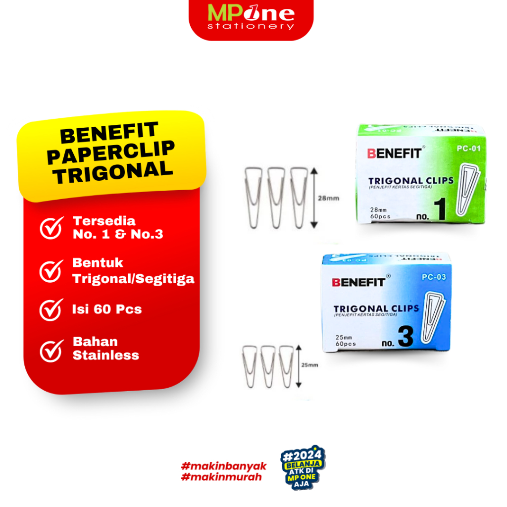 

(1 KOTAK) Benefit Paperclip Trigonal No. 1 & No. 3 / Trigonal Clip Penjepit Kertas File Benefit
