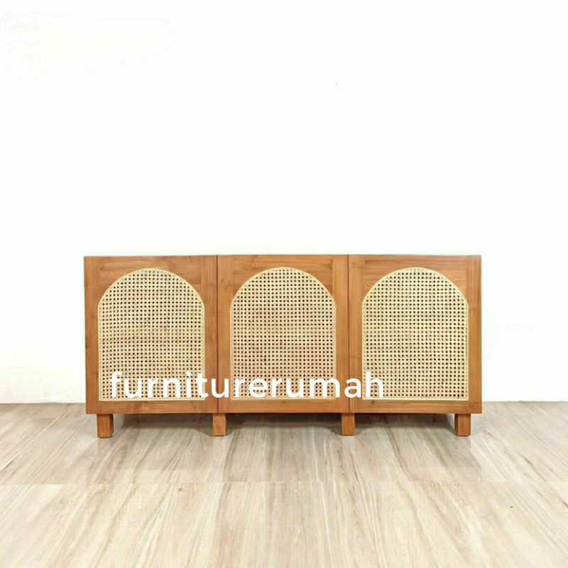 meja tv minimalis rotan kayu jati, bufet tv minimalis rotan kayu jati, buffet tv kayu jati rotan