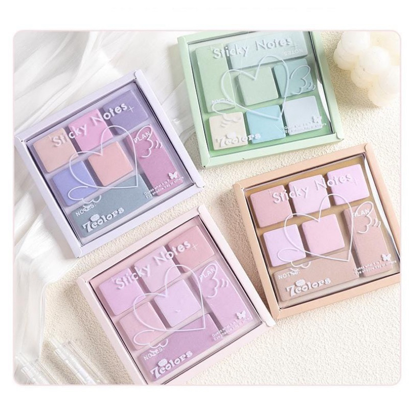 

1 BOX STICKY NOTES MACARON PALLATE EDITION / STICKY NOTE BENTUK EYES SHADOW / MINI PASTEL MEMO TEMPEL NOTE ESTETIK