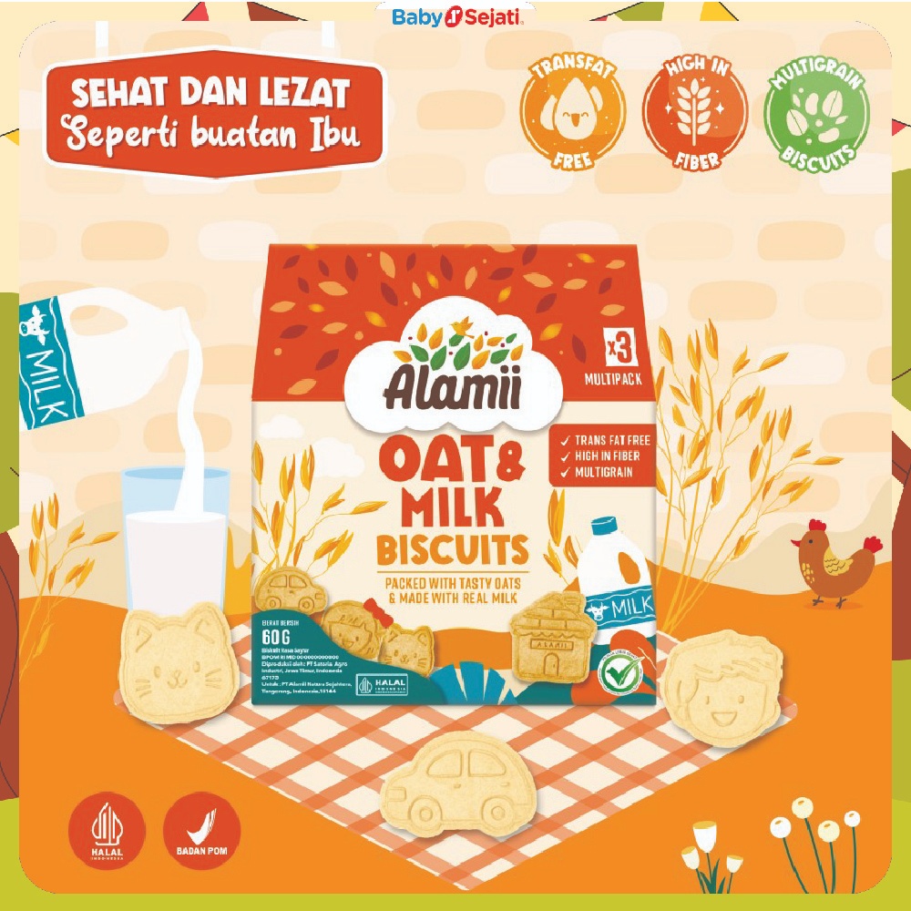 

Alamii Multigrain Biscuit Oat & Milk 60g (3 bags x 20g) - Biskuit Sehat Untuk Anak Snack MPASI