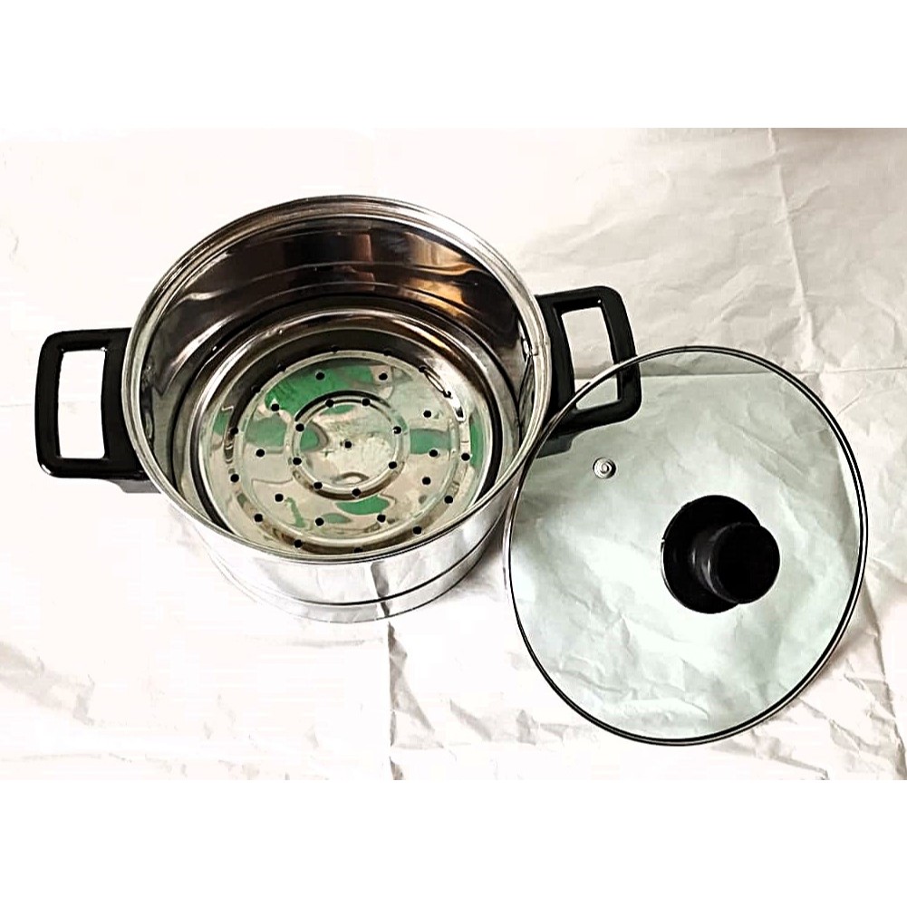 Panci Kukus Nasi Tutup Kaca Bahan Stainless Steel Kapasitas Mulai 1kg-3kg.