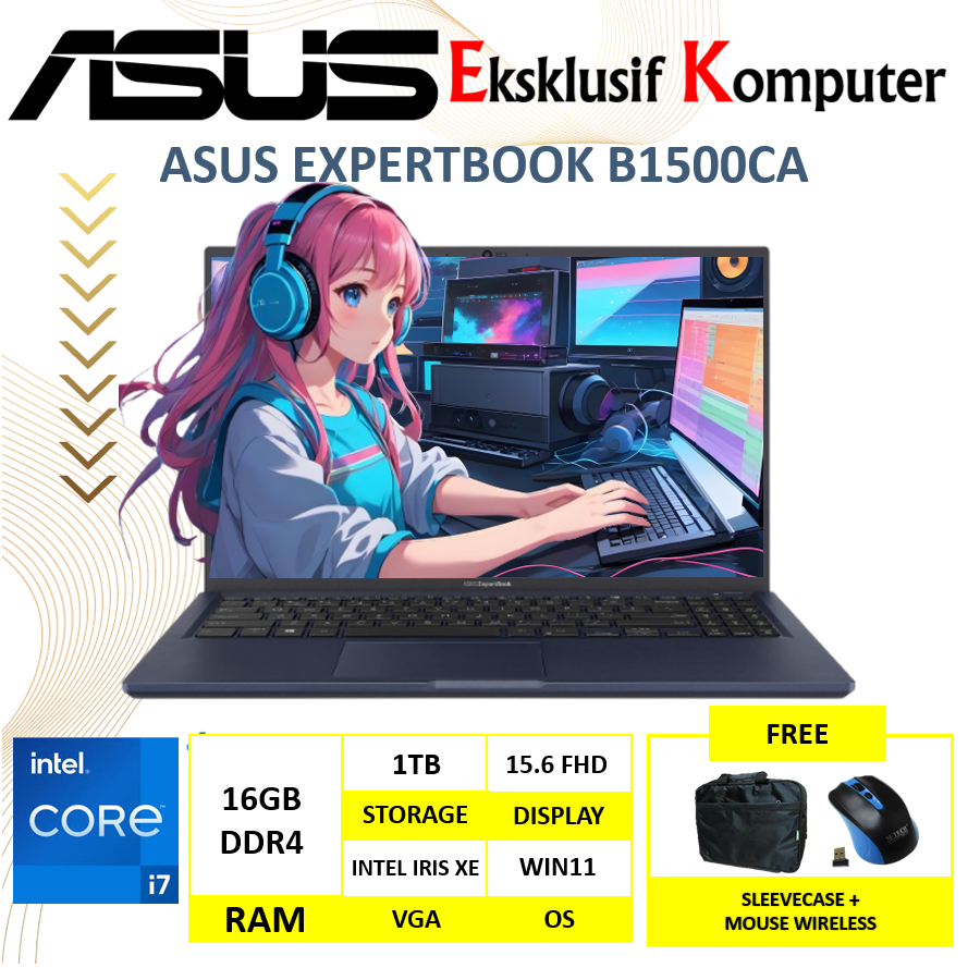Laptop Asus Expertbook B1500CA Intel i7 1255U 16GB 1TB SSD 15" FHD Windows 11 Pro