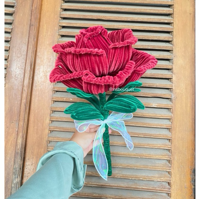 (READY) TERMURAH GIANT ROSE KAWAT BULU | BUNGA MAWAR JUMBO | BUNGA JUMBO KAWAT BULU BUNGA KAWAT BULU