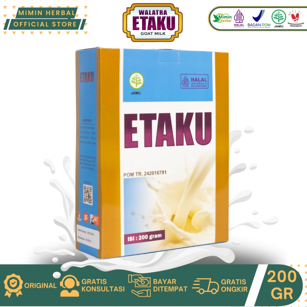 

Etaku Goat Milk 200gr BPOM Susu Bubuk Ekstrak Kambing Etawa