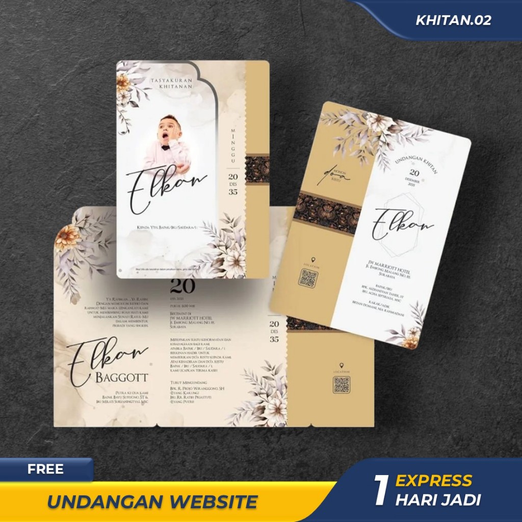 CETAK UNDANGAN KHITANAN SUNATAN AESTHETIC ELEGANT SIMPLE MURAH SOFTCOVER CUSTOM FOTO LIPAT 3 BAHAN T