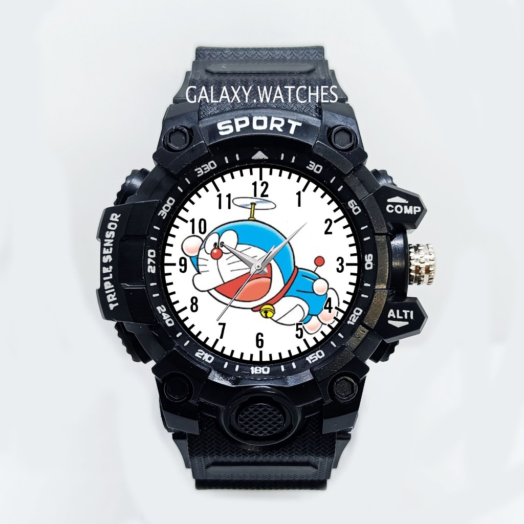Jam Tangan Anak Sport Hitam Anti Air Karakter Doraemon