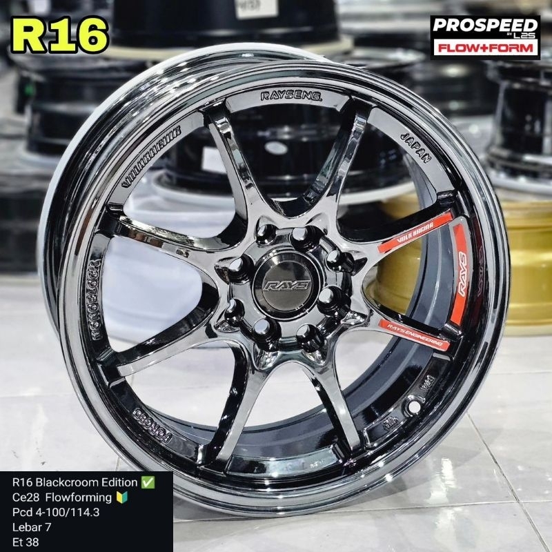 velg rays ce28 ring 16 black chrome untuk brio agya calya jazz yaris mobilio freed avanza xenia