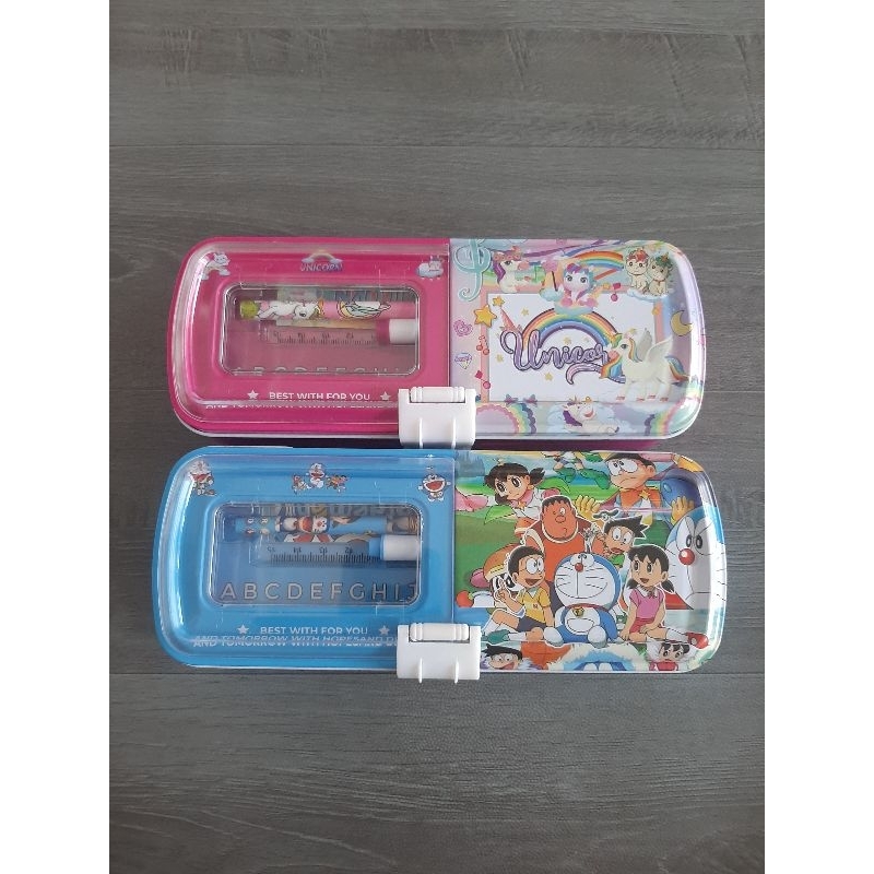 

kotak pensil kaleng 2 tingkat /kotak pensil