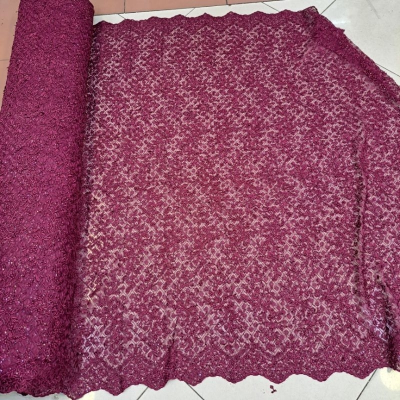 kain tile embordir motif bunga 3D jepang