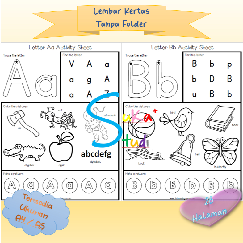 SUKASTUDI - Kertas WORKSHEET ALFABET Lembar Belajar Aktivitas Worksheet Anak Lembar Kerja