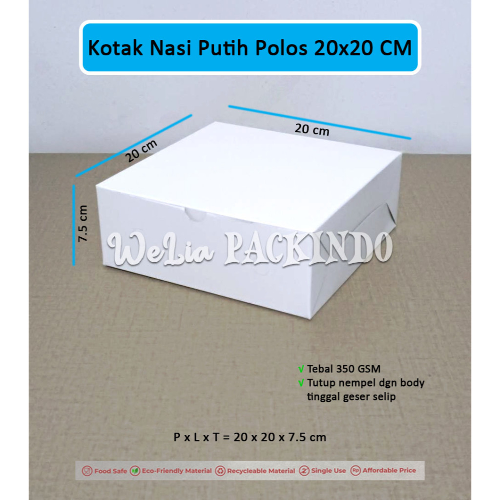 

[1 PCS] Kotak Nasi 20x20 Motif Putih Polos / Catering Box Nasi / Kotak Kue / Dus Makanan Model GS