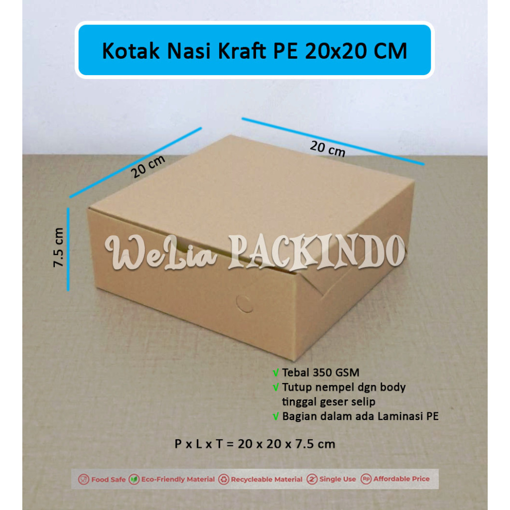 

[1 PCS] Kotak Nasi 20x20 Motif Kraft + Laminasi PE / Catering Box Nasi / Kotak Kue / Dus Makanan Model GS
