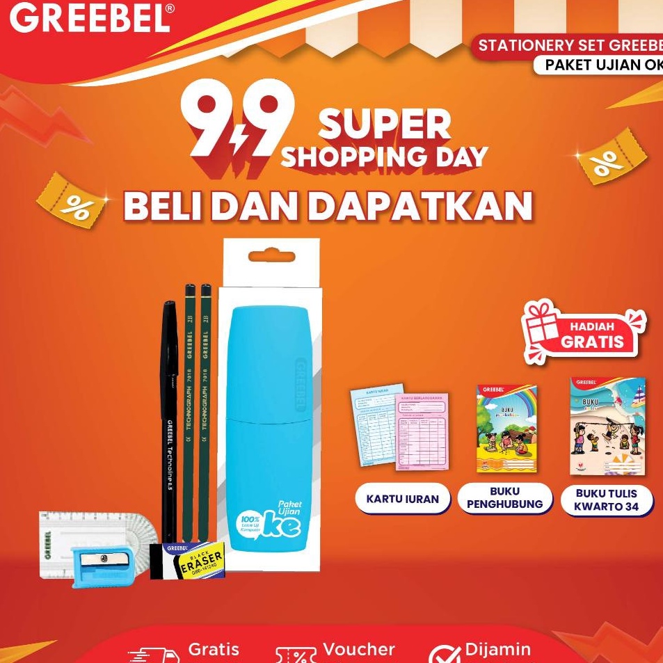 

Pusat Obral GREEBEL Paket Alat Tulis Ujian OKE Stationary Stationery Set ATK pensil 2 pcs pen penghapus serutan penggaris