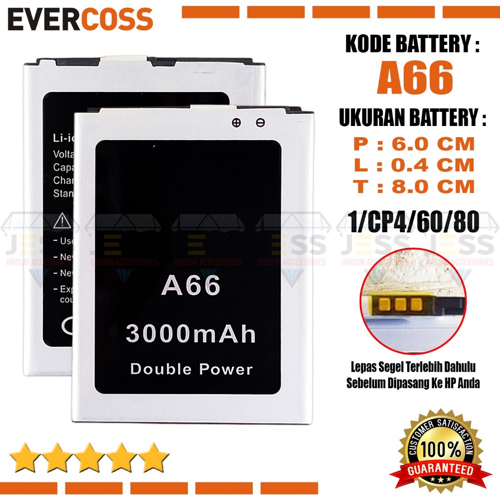 Baterai Battery Original High Quality Evercoss Cross A66 Hp Jadul Ukuran Batre Panjang 6.0cm x Lebar