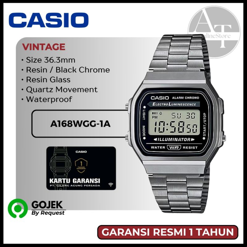 Jam Tangan Pria Casio A168WGG-1A A168WGG Vintage ORIGINAL Resmi