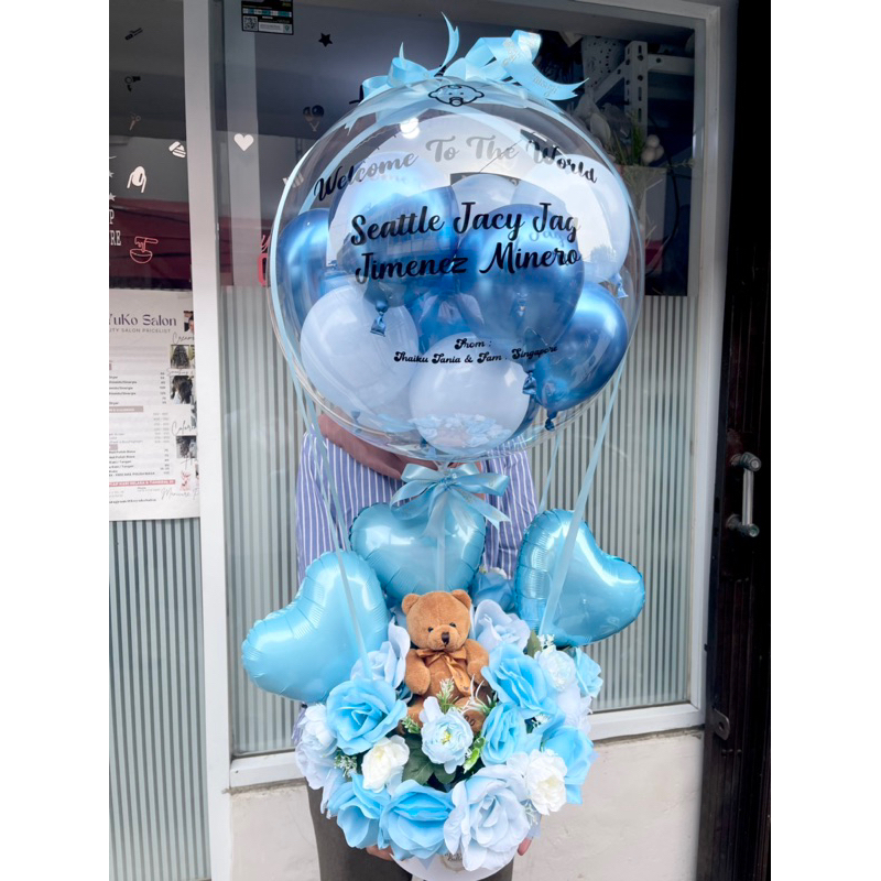 [ HEARTILY BALLOON ] XXL BLOOM BOX + BEAR BUKET BALON BUNGA BUKET BUNGA BALON BALON BABY BORN HADIAH