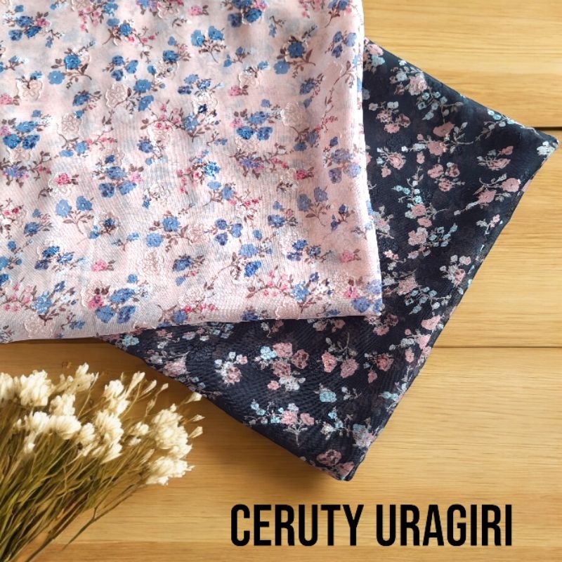 kain ceruty uragiri motif bunga kecil / kain sifon rubia motif bunga / kain kebaya / kain gamis / ka