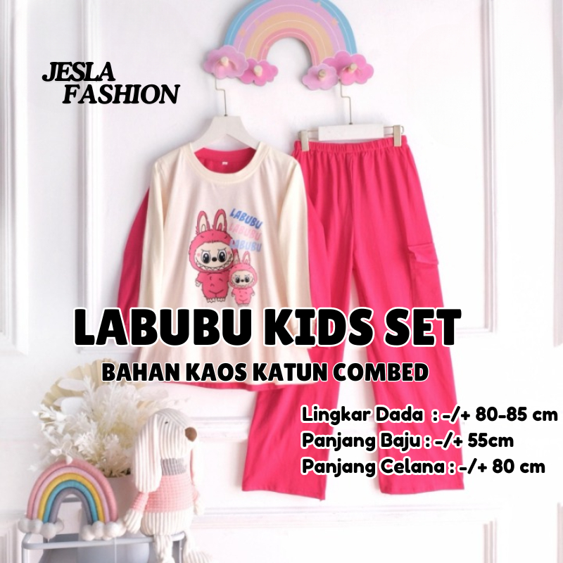 Setelan Anak Perempuan Terbaru Labubu Set Kids BO LD 80-85 CM PB 55 CM Usia 7-12 Tahun Bahan Kaos Ka