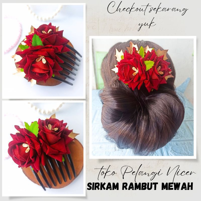 Sirkam Bunga RED ROSE Twin-Sirkam Rambut Hiasan Rambut Pesta - Aksesoris Rambut Hairdo Accesories