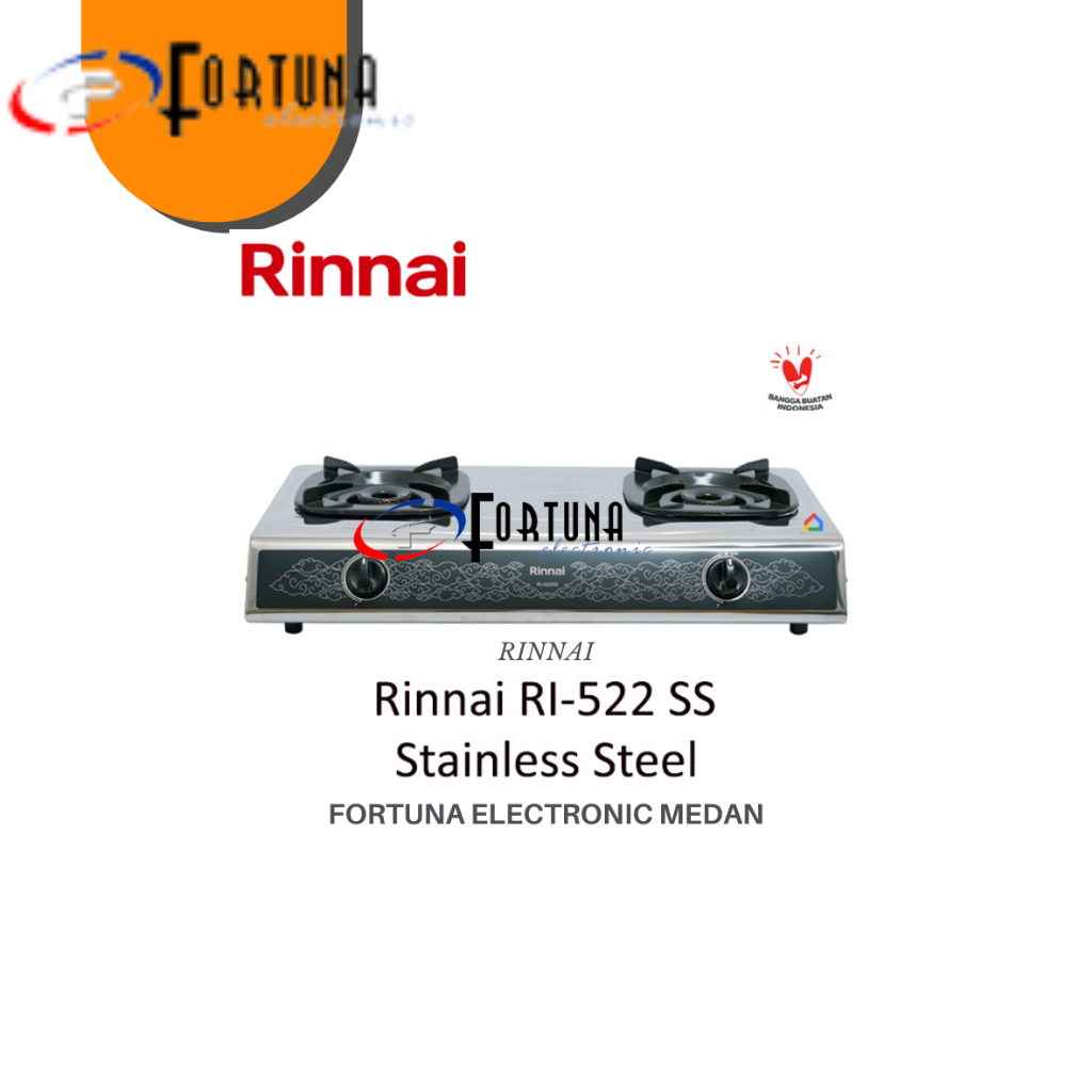 RINNAI KOMPOR GAS 2 TUNGKU RI 522 SS STAINLISS RINNAI 522SS