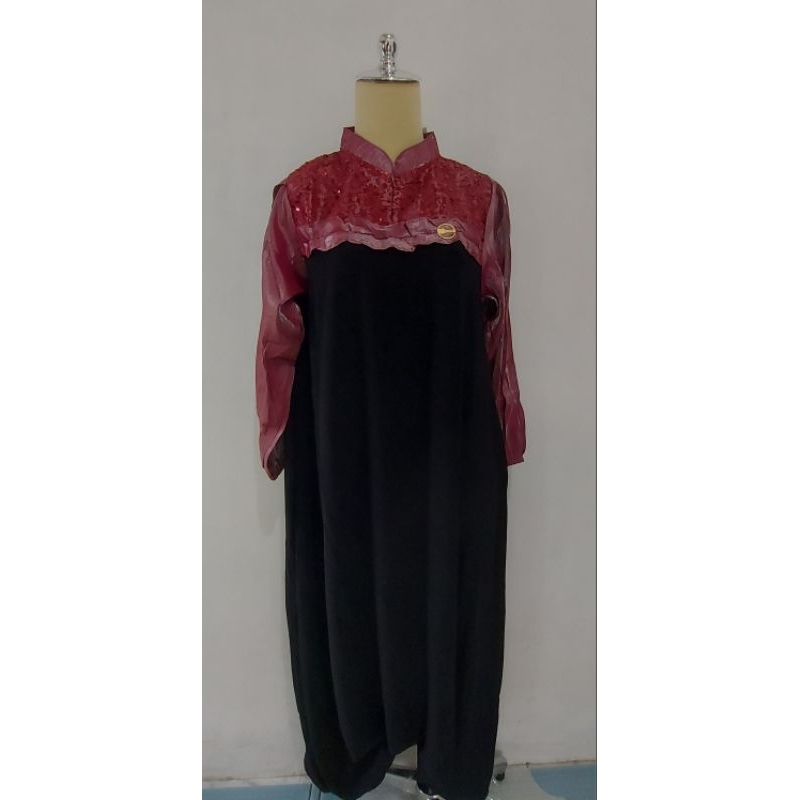 Setdung Dress Shimmer Mix Crincle Hitam Maroon