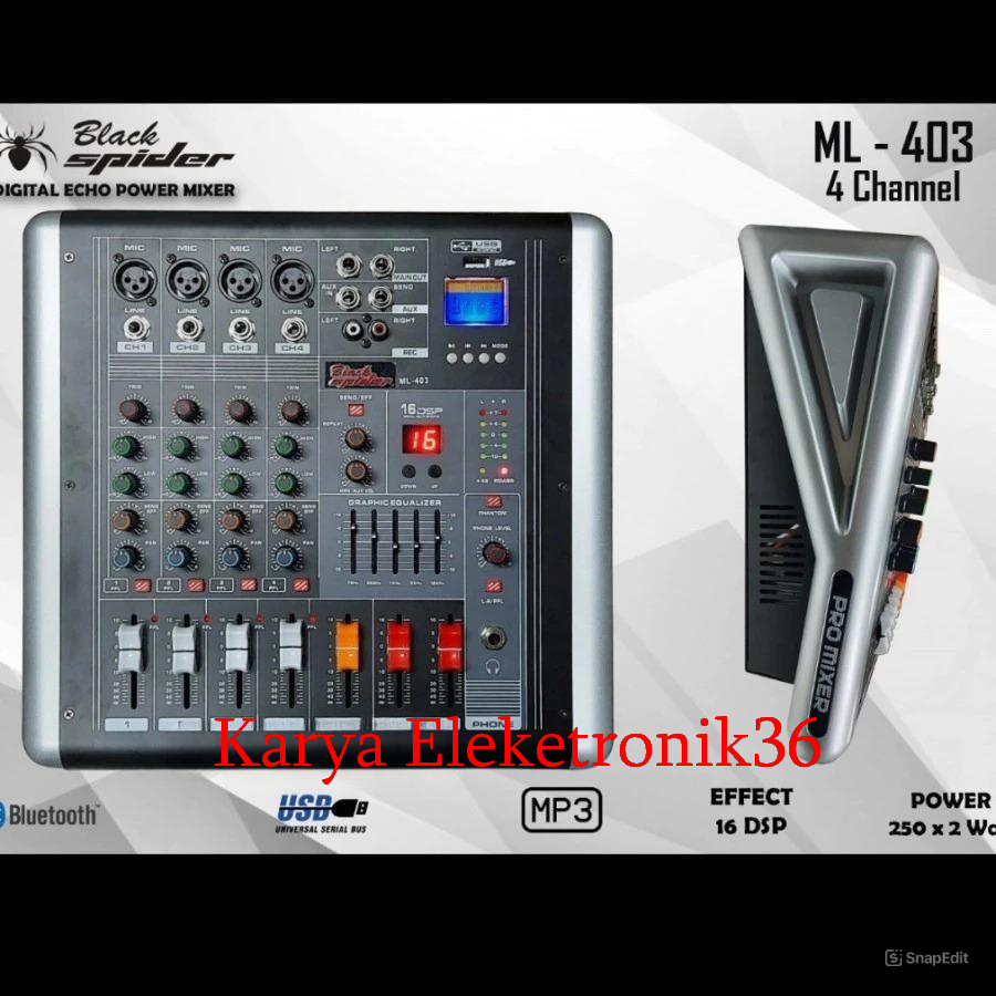 POWER MIXER BLACK SPIDER ML 403 ML-403 POWER BLACKSPIDER ML403 4 CHANNEL ORIGINAL