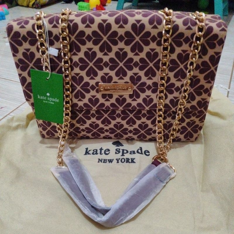 NEW PROMO BANTING HARGA SALE katespade KS Kate spade tas rantai maaron merah jacquard murah tas Slin