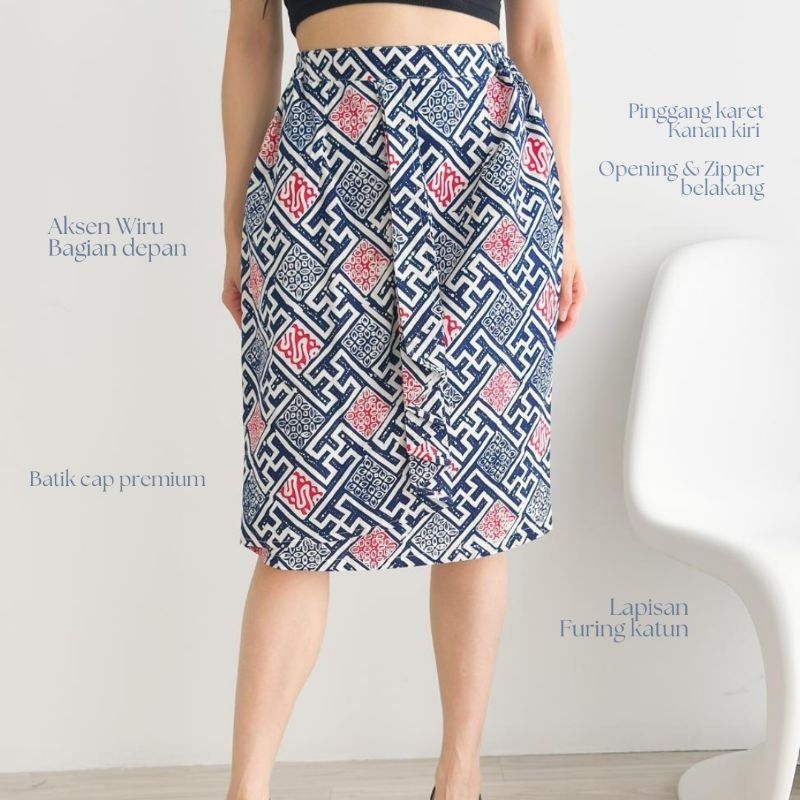 Rok Batik Pendek Rok Batik Wiru Modern Pinggang Karet - Rhea Skirt