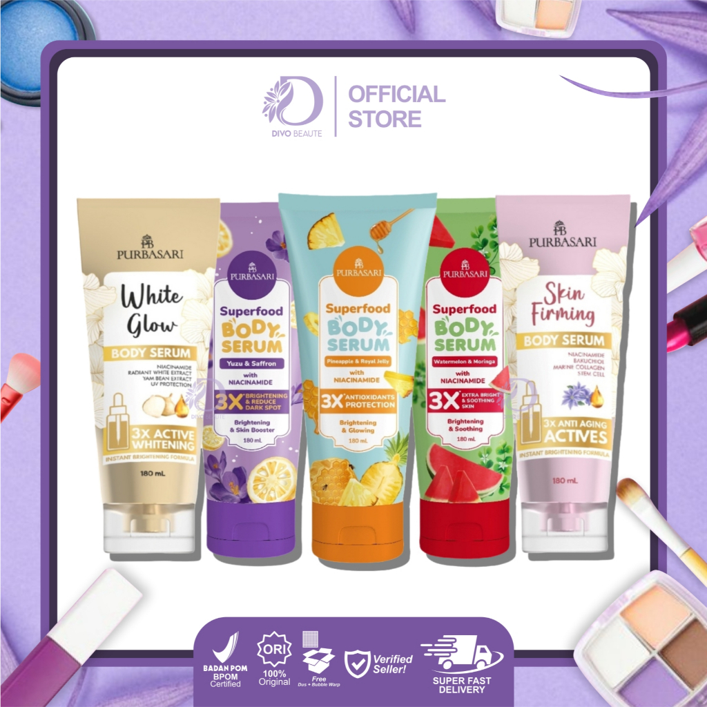 Purbasari Body Serum & Superfood White Glow | Skin Firming | Yuzu & Saffron | Watermelon & Moringa |