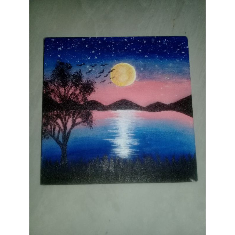 Lukisan kanvas aesthetic ukuran 20x20 cat acrylic-lukisan tangan asli