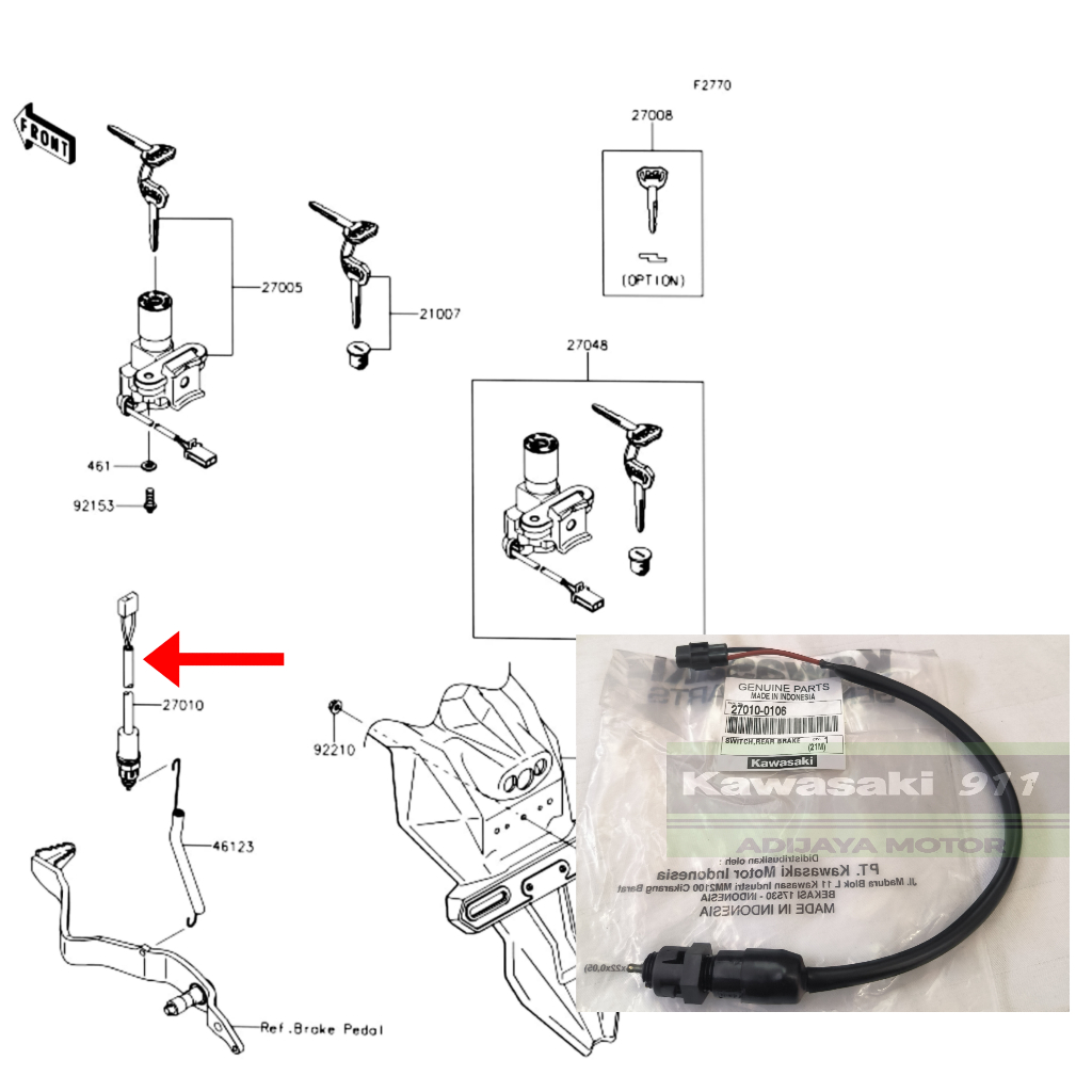 SWITCH REM BELAKANG KLX150 ORIGINAL KAWASAKI