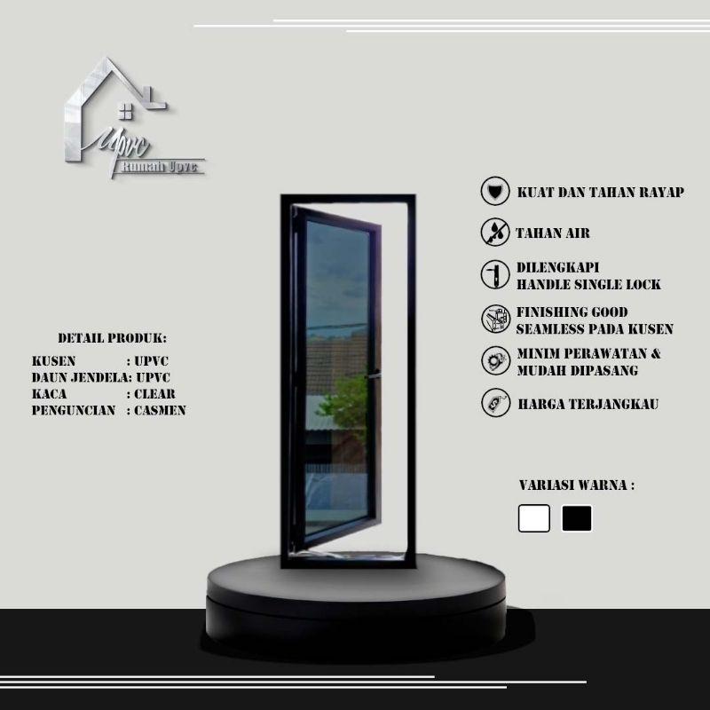 JENDELA SWING 1 DAUN HITAM UPVC PREMIUM
