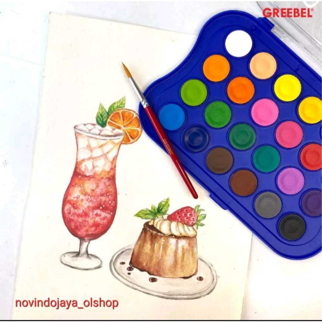 

CAT AIR WATER COLOR CAKE 24 WARNA GREEBEL GRATIS KUAS TERLARIS