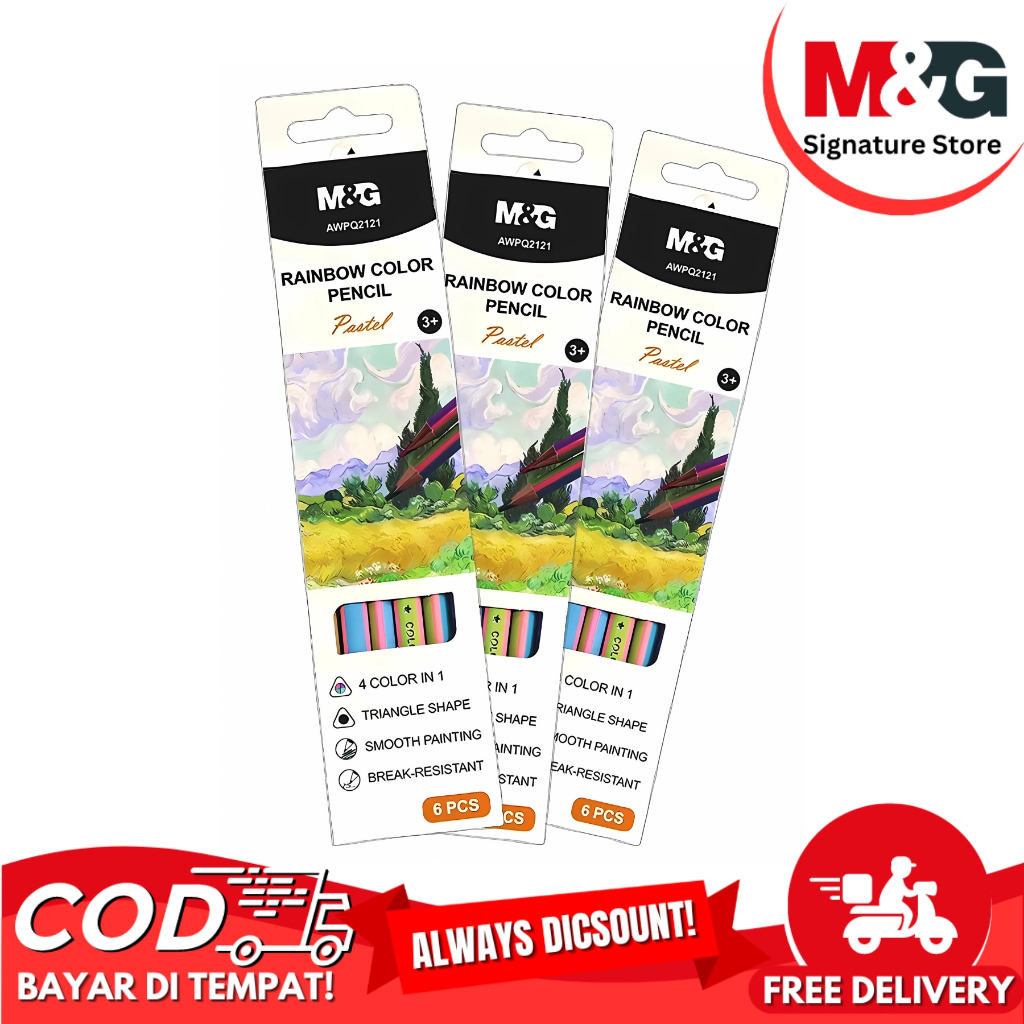 

Pensil Pelangi M&G Rainbow Pencil Colour #AWPQ2121 Pencil Warna Pastel 4 Color In 1 Bentuk Segitiga