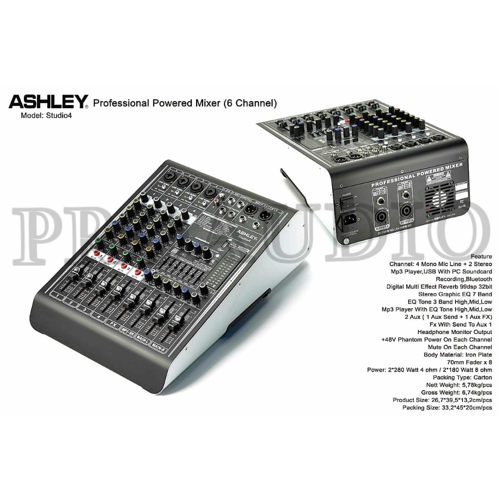 POWER MIXER ASHLEY STUDIO 4 STUDIO4 4 CHANNEL ASHLEY ORIGINAL