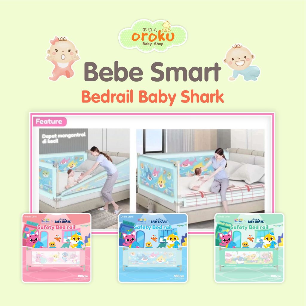 BEBE SMART BEDRAIL BABY SHARK / PAGAR KASUR PENGAMAN BAYI / PEMBATAS KASUR BAYI
