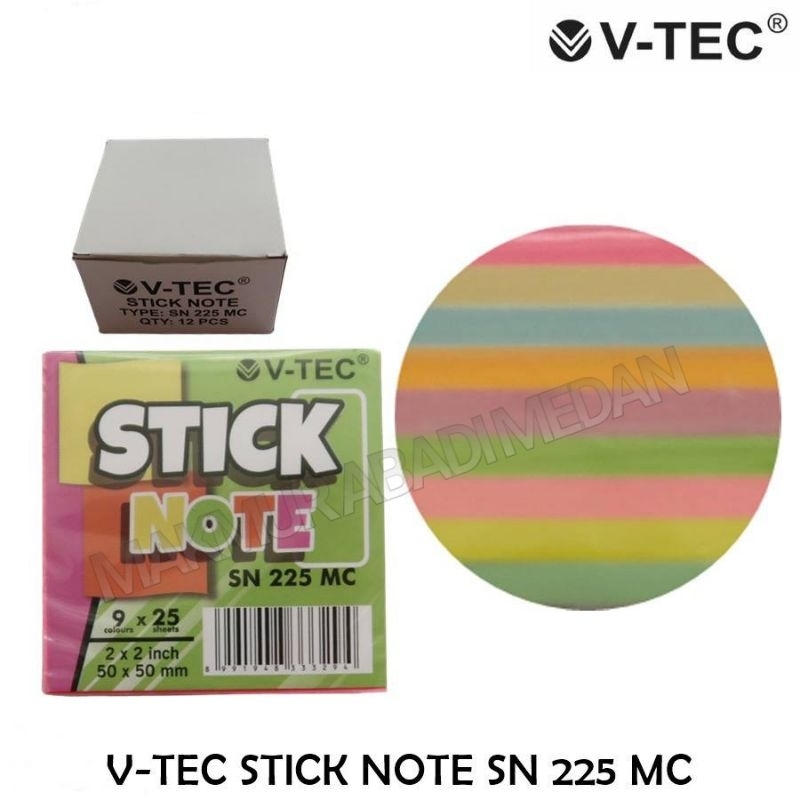 

(1Pcs) V-TEC Stick Note SN 225 MC 9 Warna 50x50mm 225 Lembar Memo 2x2 Inci Kertas Memo Tempel Sticky Notes