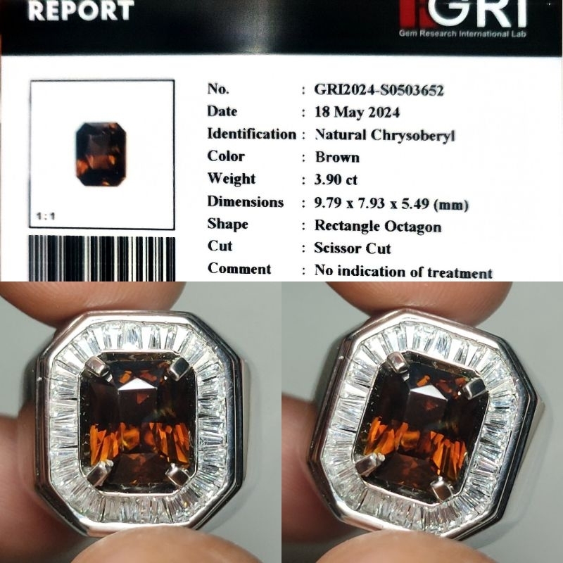 Natural Chrysoberyl Srilanka Honey Almost 4ct GRI Material Crystall Full Luster Gemericik