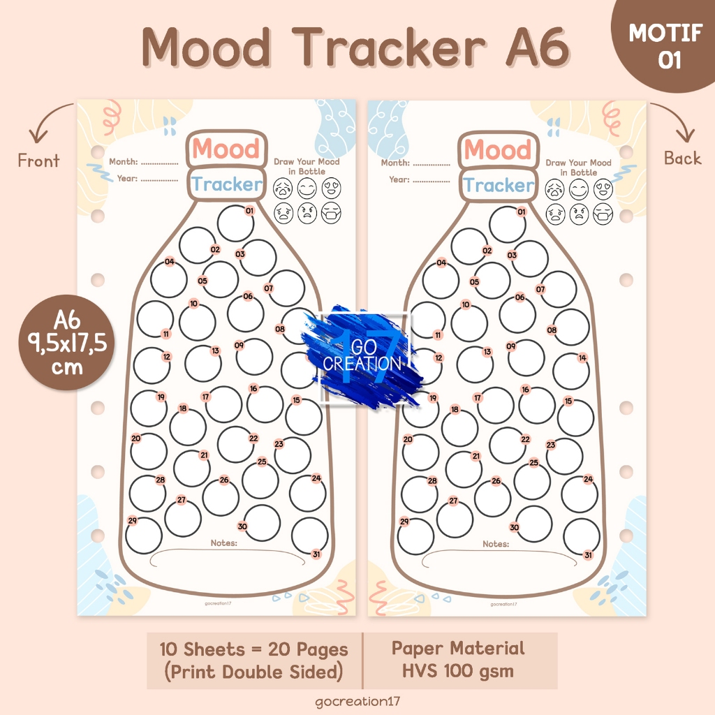 

Buku Planner Refill Kertas Binder Mood Tracker Pelacak Suasana Hati Motif Premium A6