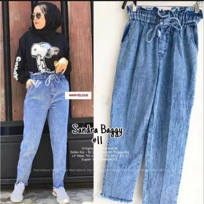 CELANA BAGGY JEANS SNOW RAWIS BOYFRIEND MASUK BB 45-65 KG // BISA COD//HIGH QUALITY/PREMIUM/TEBAL