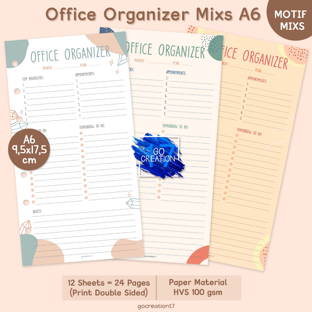 

Buku Planner Refill Kertas Binder Office Organizer Motif Premium A6