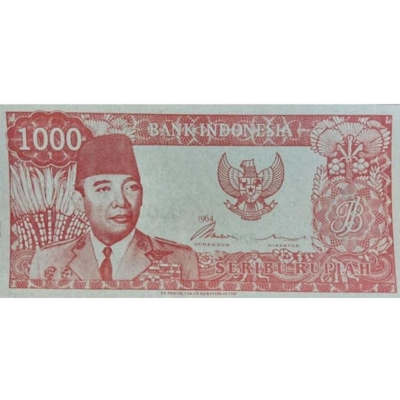Uang Kuno Soekarno Sukarno Melengkung 1000 Rupiah Souvenir 1964 Kondisi UNC -AUNC Dijamin Original 1